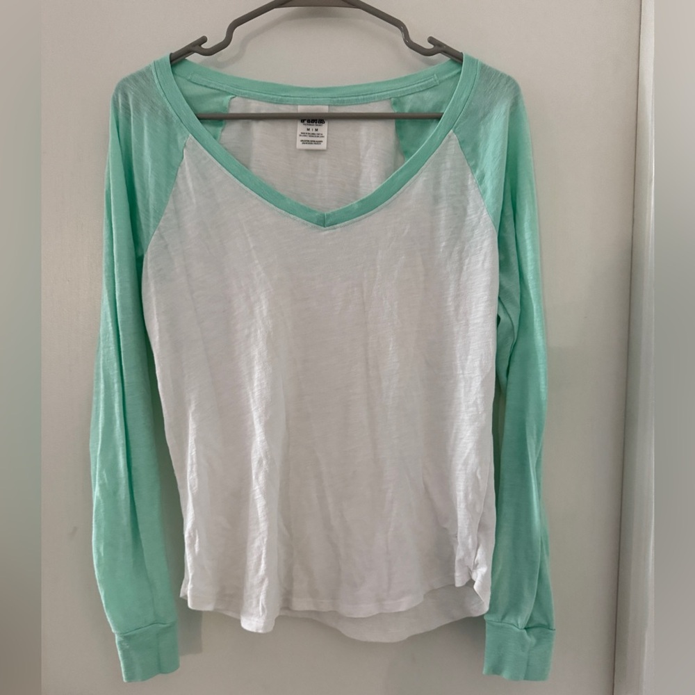 PINK Victoria's Secret Mint and White Long Sleeve Baseball Tee
